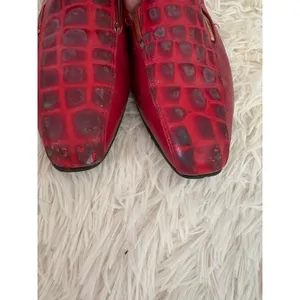 Red Leather Loafers Women's Croc‎ Embossed Square Toe Slip On Dress Shoes thumbnail 5