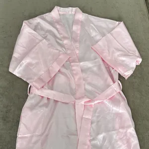 Silk robe with pockets. Belt included. Short sleeve. Color- pink. Size small thumbnail 3