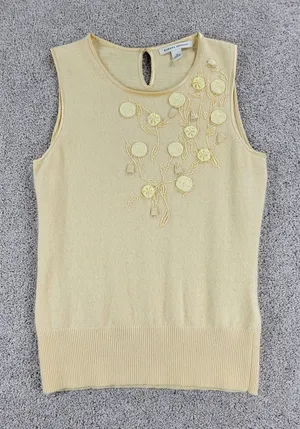 Banana Republic Sweater Vest Womens S Yellow Wool Angora Blend Flower Detail‎ thumbnail 1