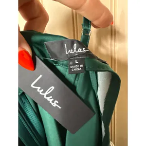 NWT Lulus Hollywood Woman Forest Green Satin Midi Dress Party Wedding Holiday L thumbnail 8