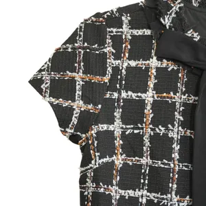 CeCe Size 2 Black Plaid Tweed Shift Dress Bow Neck Fringe NWT Career Chic‎ City thumbnail 8