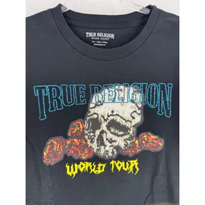 True Religion‎ Womens World Tour Skull BF Tee Black Crystal Graphic T-Shirt M-L thumbnail 2