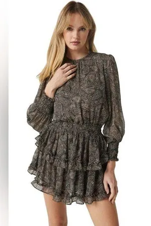 Misa Los Angeles Camilla Paisley shimmer mini dress with ruffled skirt thumbnail 1