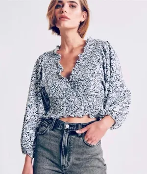 Abercrombie & Fitch Smocked Long Sleeve Blouse Size Medium NWT New thumbnail 1