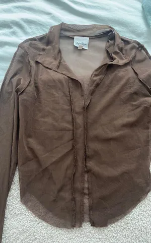 Sky to Moon Mesh Long Sleeve Brown Top thumbnail 2