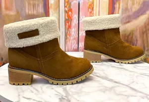 Faux Shearling Suede Lug Ankle Booties Brown 39 GUC Size 8 thumbnail 1