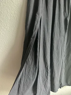 Vintage Blue Lakhays from the Himalayas Black Open Leg Full Slit Linen Pants thumbnail 2