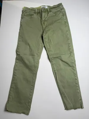 Mica Women’s Olive Cropped Raw Hem Denim Straight Leg Bottom Slit Pants Size 28 thumbnail 4