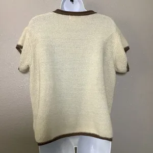 Listicle‎ Cream Brown Knit Casual Boho Chic Oversized Slouchy Short Sleeve Top L thumbnail 4