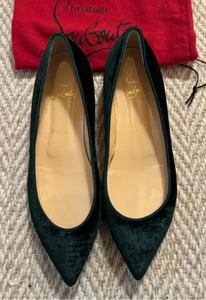 Christian Louboutin Green Velvet Pointed Toe Flats | Size 37 thumbnail 1