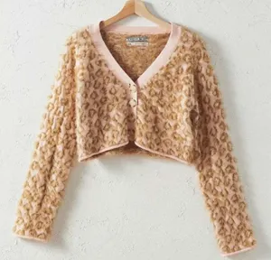 NWT Urban Outfitters Kimchi Blue Meo Fuzzy Leopard Cropped Cardigan S Pink Honey thumbnail 1