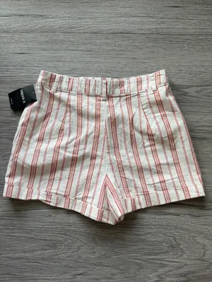 Forever 21 Striped Cotton Blend Women's Shorts in Cream with Red Stripe Size S thumbnail 7