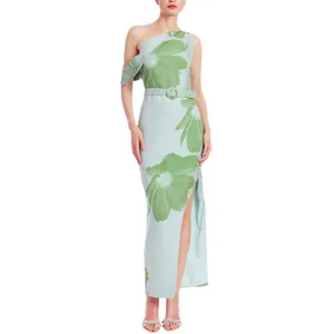 NEW Jewel by Badgley Mischka Print One Cold Shoulder Dress Gown Green / Multi 2 thumbnail 9