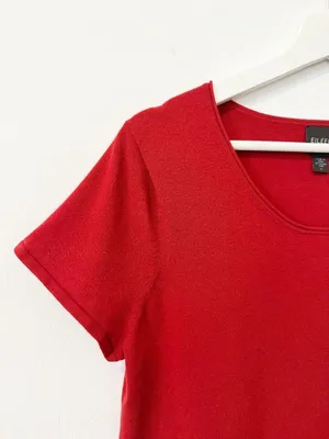 Eileen Fisher Top Size Large Red Round Neck Short Sleeve Knit‎ Coastal Grandma thumbnail 2