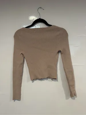 Abercrombie & Fitch Ribbed Scoop Neck‎ Corset Lines Cropped Sweater - Taupe thumbnail 3