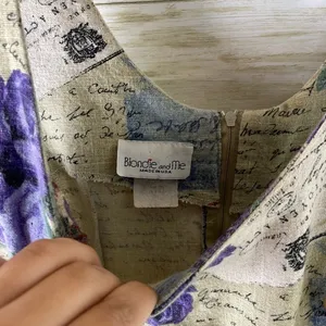Vintage Quirky Roses and Postcards Print Linen Blend Sleeveless Dress thumbnail 3