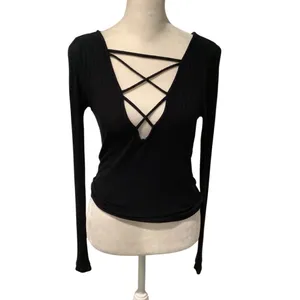 Me to We Black Crisscross Front Long Sleeve Top thumbnail 2