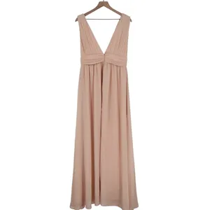 Lulus Heavenly Hues Maxi Dress Women's Medium Blush Pleated V-Neck Front Slit thumbnail 6