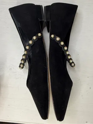 Boden Black Mary Jane Ballet Flats Pearl Strap Suede Size 37 Academia Office thumbnail 4