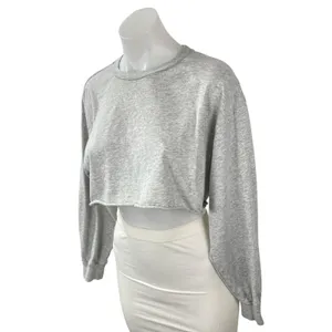 Aritzia TNA Women's Gray Long Sleeve Crew Neck Boxy Cropped Sweatshirt Top Sz S thumbnail 3
