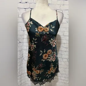 INC International Concepts Silky Chemise Gown Teddy Green Floral Size XS thumbnail 2