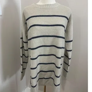 ANA A New Approach Striped Crew Neck Sweater Oatmeal Navy Blue Medium NWT‎ thumbnail 2