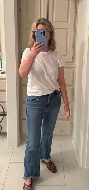 Womens Risen Blue Ankle-Length Frayed Hem Jeans thumbnail 1