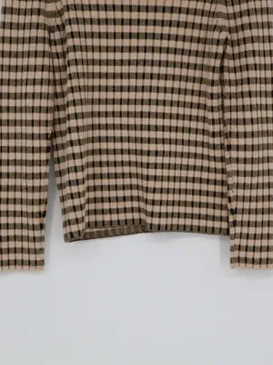 Maeve Anthropologie Sweater Large Fitted Stretch Plaid Cowl Neck Brown Black thumbnail 11