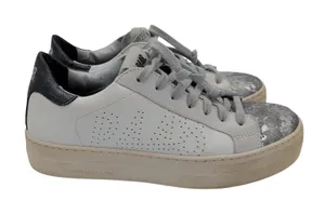 P448 Womens Thea Platform Sneakers White Silver Distressed Leather Italy Size 38 thumbnail 1