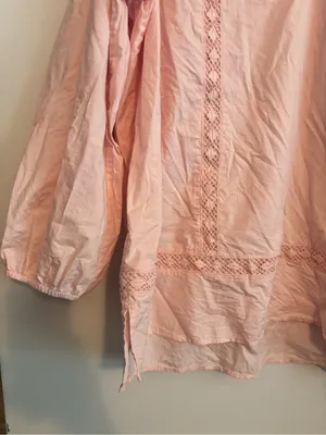 Lands’ End Pink Long Sleeve Lightweight Lace Eyelet Trim Cotton Tunic Top thumbnail 7
