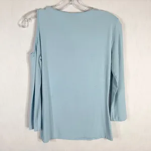 Cache Small Top Knit‎ Light Baby Blue Rhinestones Cut Out Cold Shoulder Y2K 1348 thumbnail 2