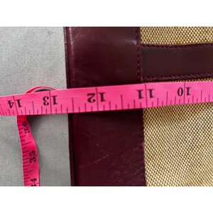 True Vintage Celine Triomphe Canvas Leather Tote Bag Beige Burgundy 70s France thumbnail 7