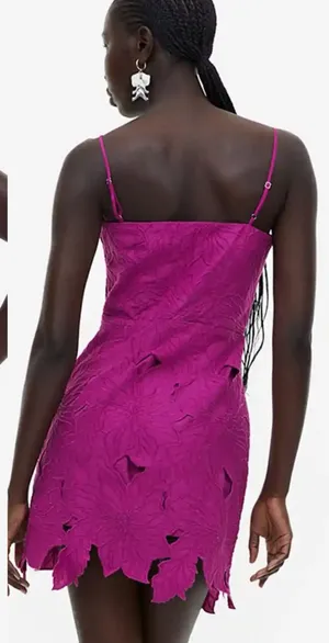 H&M Embroidered Floral Magenta Dress NWT thumbnail 1