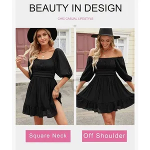NEW Square Neck Tie Back Lantern Sleeve Ruffle A-Line Dress XL thumbnail 2