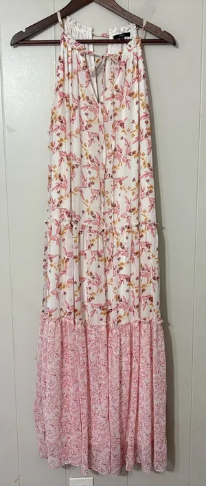 Drew Naomi Pink Floral Tiered Maxi Dress Size S thumbnail 1