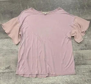 LOFT Chiffon Flutter Short Sleeve Blouse Womens M Knit Blush Pink Rayon Tee Top thumbnail 1