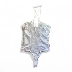 ASTR The Label Shayne Ruched Halter Bodysuit Women M White Keyhole Going Out thumbnail 4
