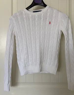 RALPH LAUREN White Cable Knit Sweater 🤍 Classic Preppy Luxe | XS | Timeless Staple thumbnail 1