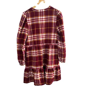 LOFT Flannel Babydoll Tiered Mini Dress Medium Red Yellow Tartan Plaid Medium thumbnail 3