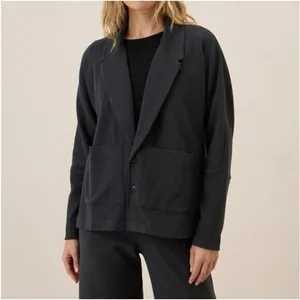 Pact Organic Cotton Airplane Relaxed Blazer Sweater Black Button Front Comfort thumbnail 2
