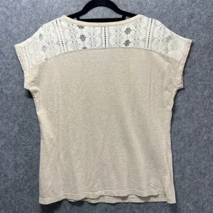 Bob Timberlake Lace Shoulder V-Neck Knit Top Beige‎ Short Sleeve Tee Women's L thumbnail 6
