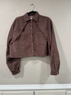 Princess Polly Cropped Corduroy Button-Front Shirt Jacket - Brown thumbnail 2
