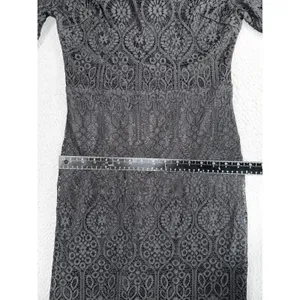Black Lace Sheath Dress 8 Floral Mock‎ Neck S/S Eyelash Hem Whimsigoth Witchy thumbnail 5