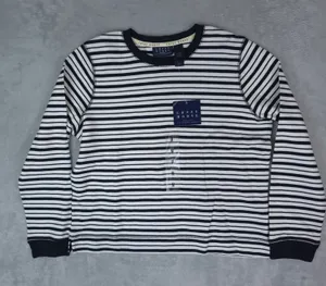 Crazy Horse Striped Waffle Knit Thermal Shirt Women Medium Navy Blue White thumbnail 1