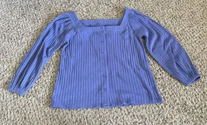 Loft Women's Purple Ribbed Button Down Square‎ Neckline Top Size Petite Small thumbnail 1