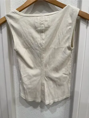 Free People We The Free Ivory Ribbed Scoop Neck Tank Top Medium thumbnail 4