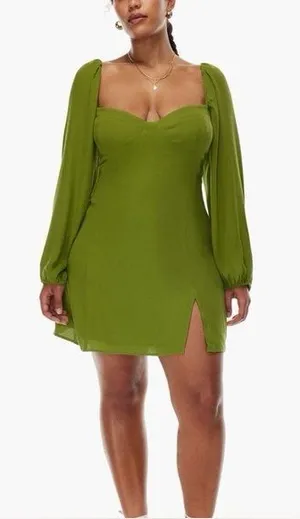 Aritzia Wilfred Novella Dress in Succulent Green Size 8 Puff Long Sleeve thumbnail 1