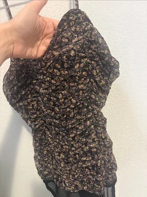 ee:some floral Print Ruched Black Bodysuit Medium thumbnail 5