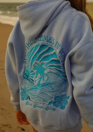 Pink Palm Puff Hoodie Blue thumbnail 2