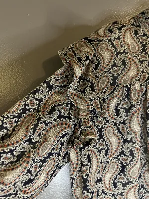 Banana Republic Blouse Womens XL Black Paisley Ruffle Henley Long Sleeve Top thumbnail 5